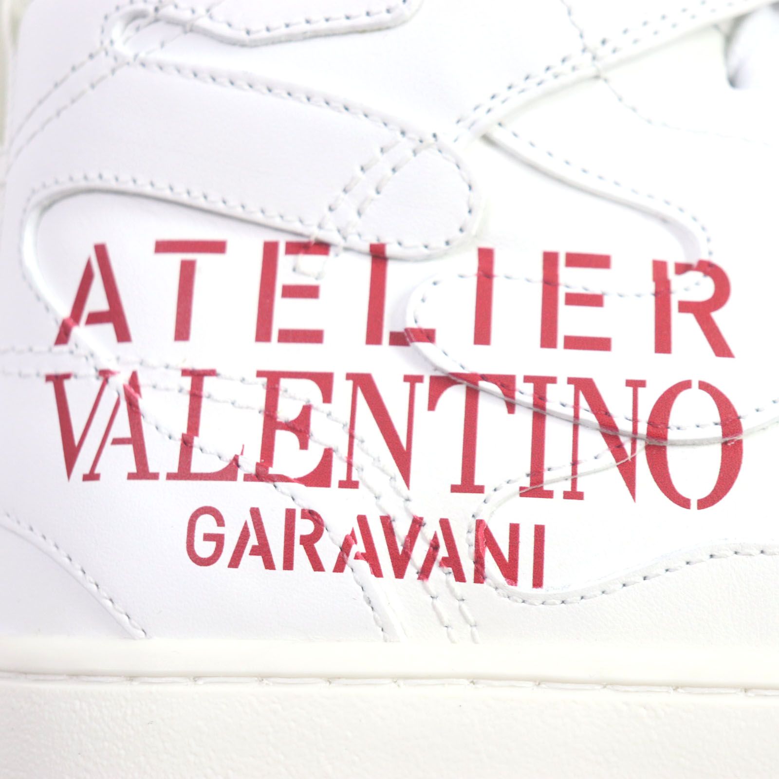 未使用品▼VALENTINO ヴァレンティノ ATELIER アトリエ ロゴ入り レザー ハイカットスニーカー ホワイト レッド 40 保存袋付き イタリア製 メンズ