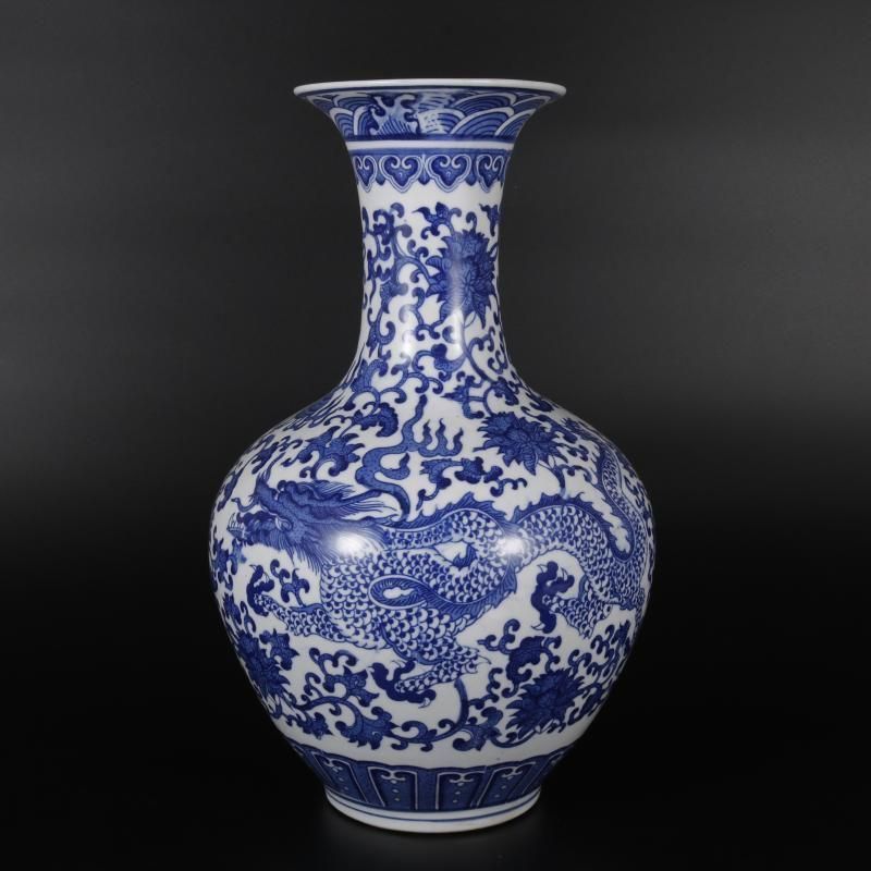 青花に枝を巻き花竜紋賞瓶 景徳鎮 陶磁器 装飾品 現代工芸品