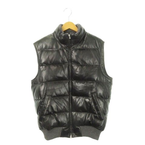 パパス Papas 中綿ベスト 本革 羊革 ラムレザー スタンドカラー 52 LL 黒 ブラック |AH3 GY44