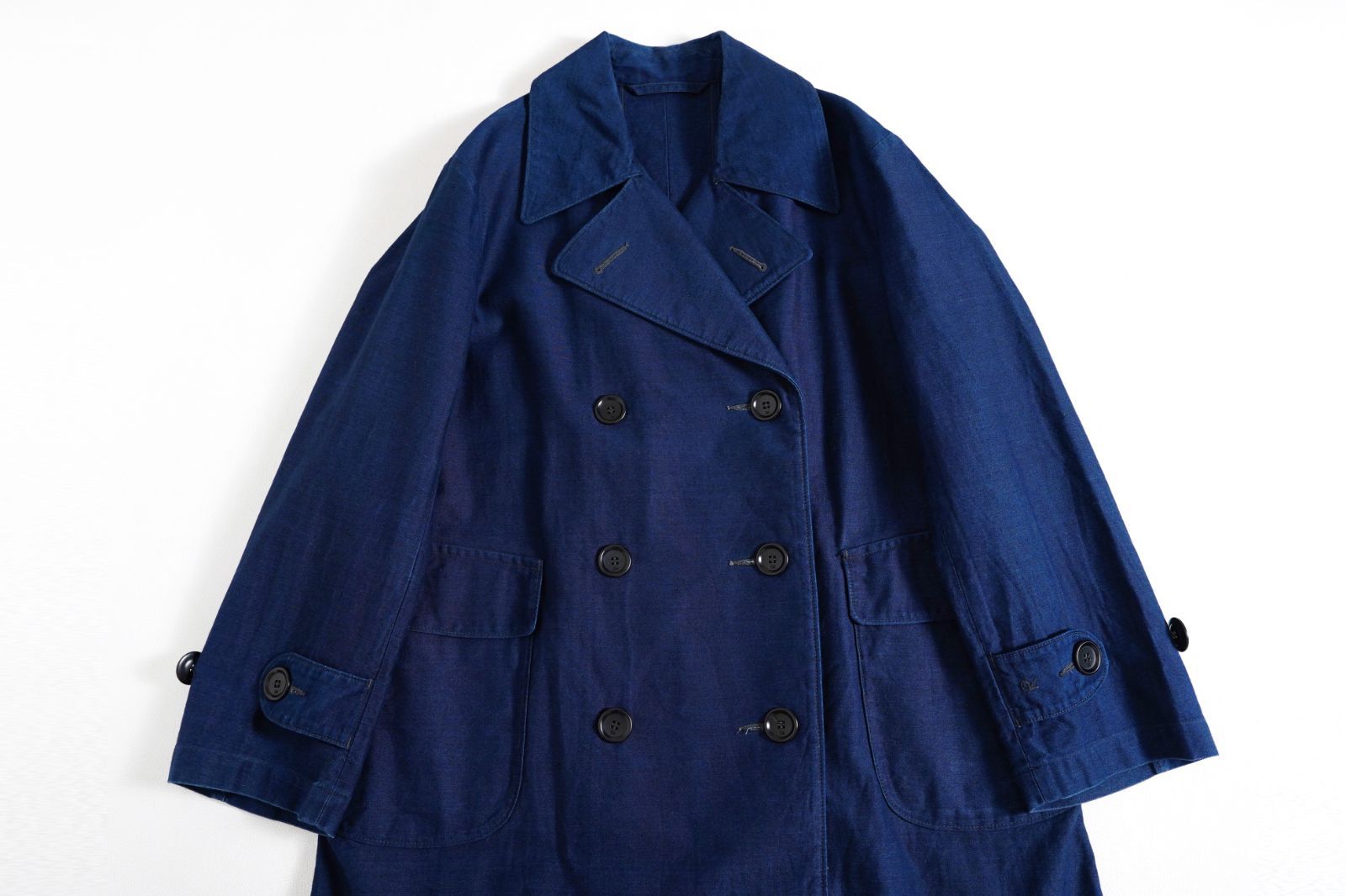 45R 粟サテンのPコート インディゴ トレンチコート