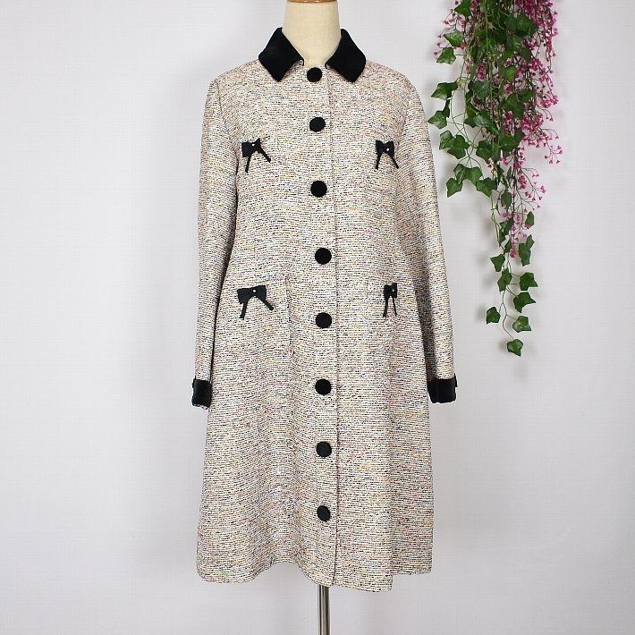 スーパービューティー ラメ ツイード ロング丈 コート ベロア リボン