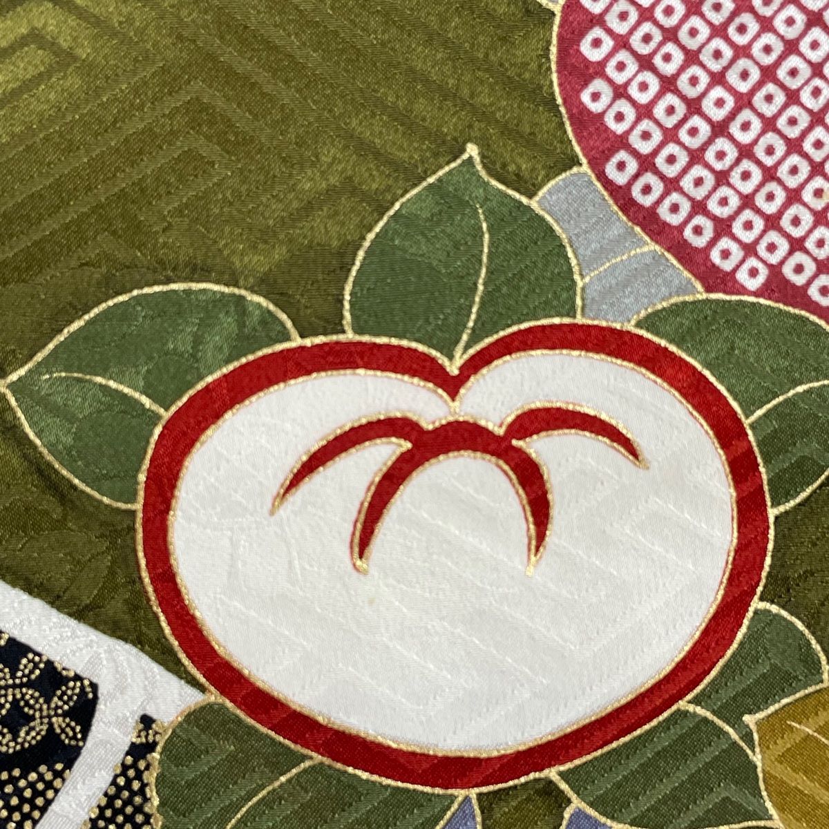 バイセル 着物 美品 名品 振袖 茶緑色 草花 袋帯フルセット 金彩 正絹 袷 164cm Lサイズ ☆☆☆☆ バイセル 着物 振り袖の通販