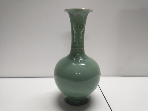 韓国陶芸　東谷　青磁　花瓶 木箱入り☆ 韓国陶器 東谷 青磁 花瓶 高麗磁器【金 正黙