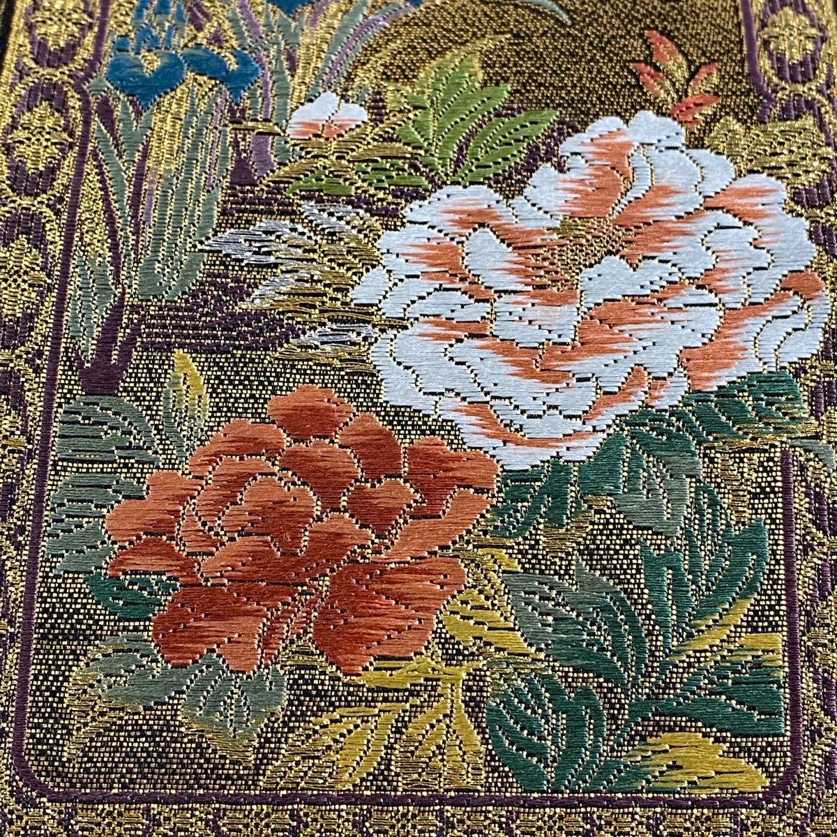 袋帯 美品 秀品 琳派瑞祥錦 本金箔つづれ 草花 御所車 刺繍 金