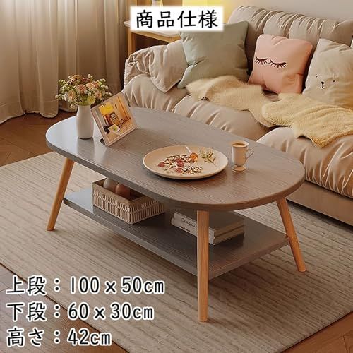 収納付き 木製 コーヒーテーブル サイドテーブル 北欧 センターテーブル グレー おしゃれ 100x50cm ナチュラル 一人暮らし 二段 滑り止め付き ローテーブル リビングテーブル ORCHID