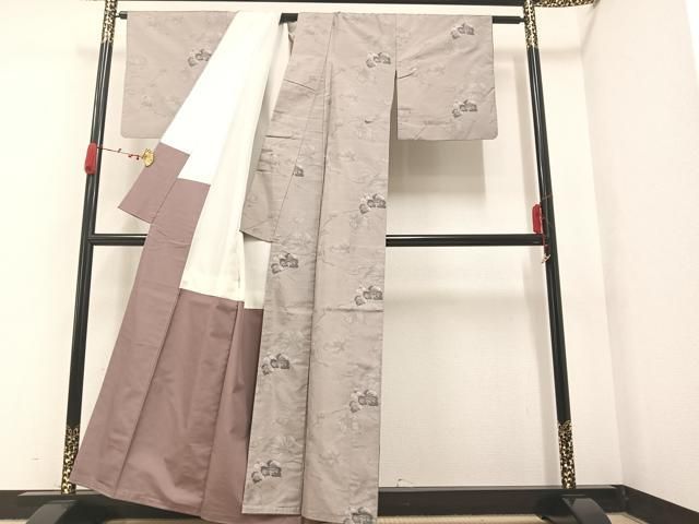 平和屋着物○都喜ヱ門 本場大島紬 白大島 7マルキ 総絣 草花文 藤絹