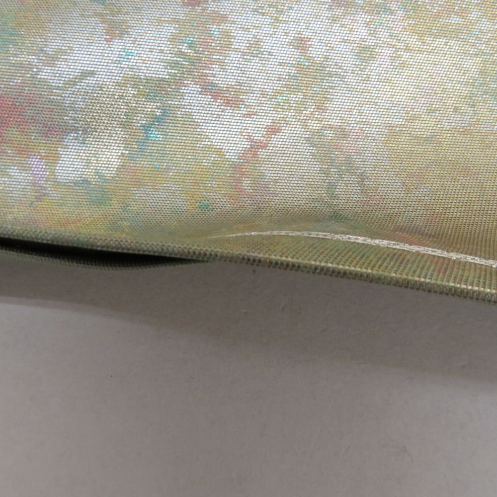 袋帯 金糸銀糸 お太鼓柄 オリーブグリーンx多色 草花文様 正絹 仕立て