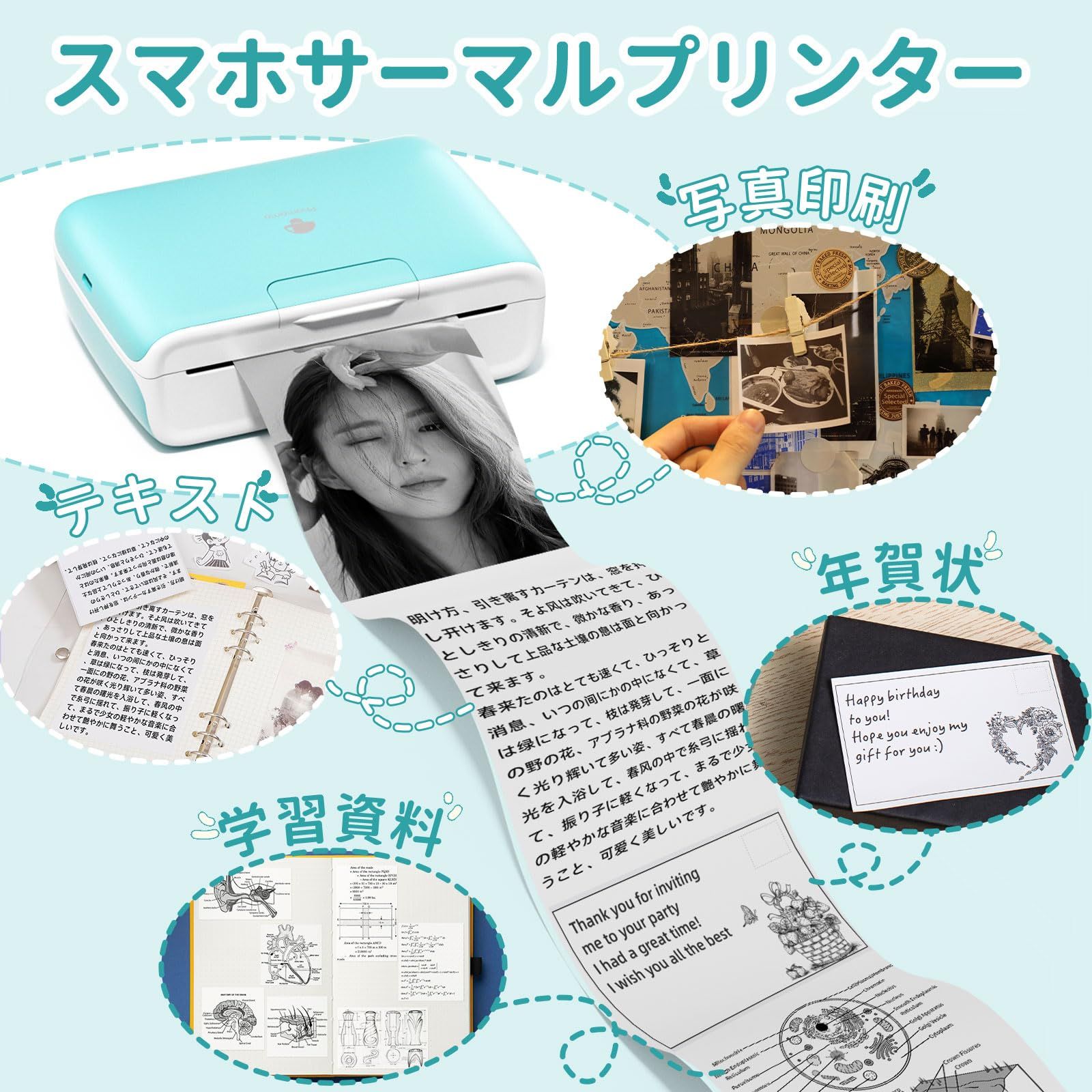 ミニプリンター M04S スマホ対応 300dpi サーマルプリンター ベビープリンター 53 80 110mm感熱紙対応 シールプリンター Phomemo 小型写真プリンター 携帯プリンター 付箋プリンター 写真 ノート メモ クリスマスギフトに最適です 1