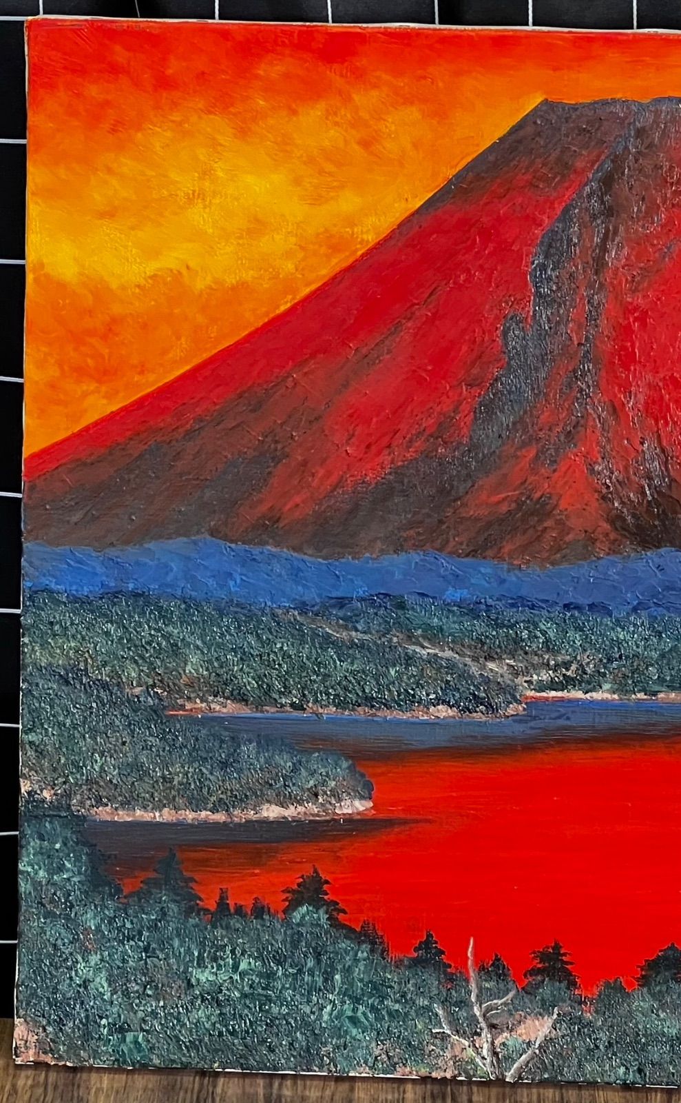 油彩画 油絵 高山勝雄 【朝の風景 富士山】 F10号 赤富士 額縁 額装 インテリア 直筆サイン 裏書あり - メルカリ