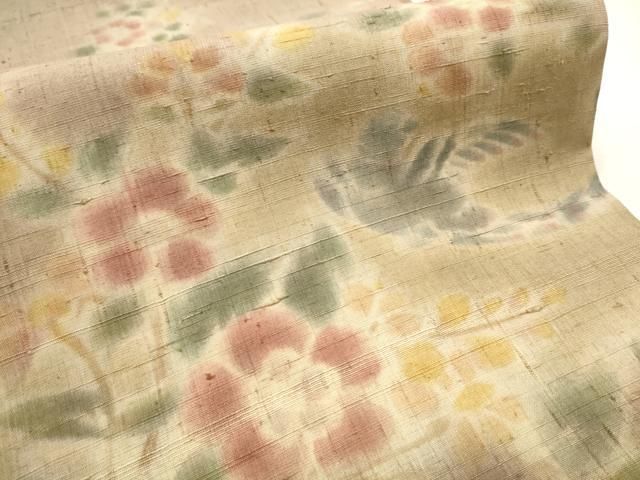 平和屋着物○極上 内田陽一郎 夾纈 太鼓柄袋帯 紬地 花鳥文 正絹 逸品