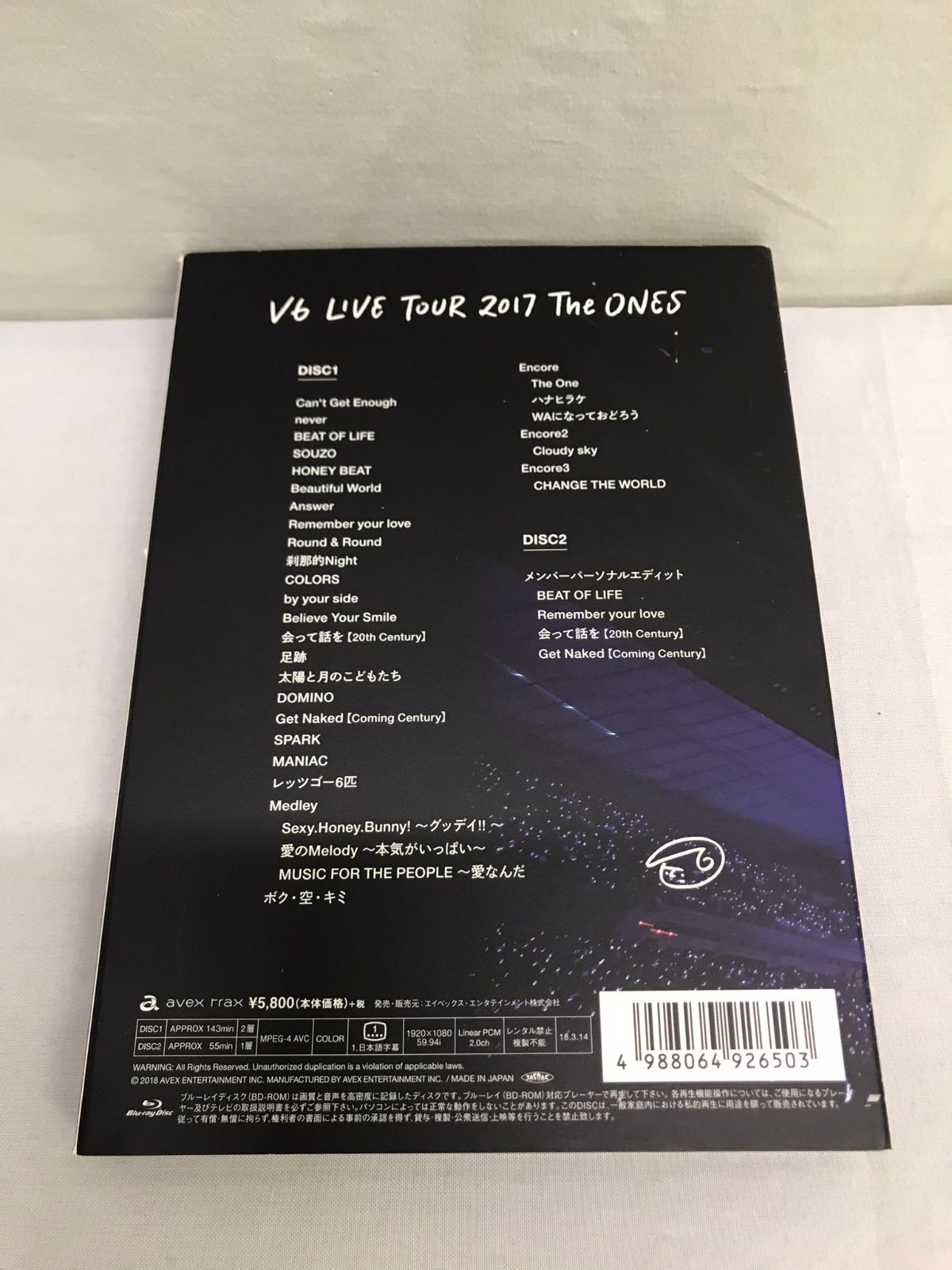 V6/LIVE TOUR 2017 THE ONES (通常盤) Blu-ray