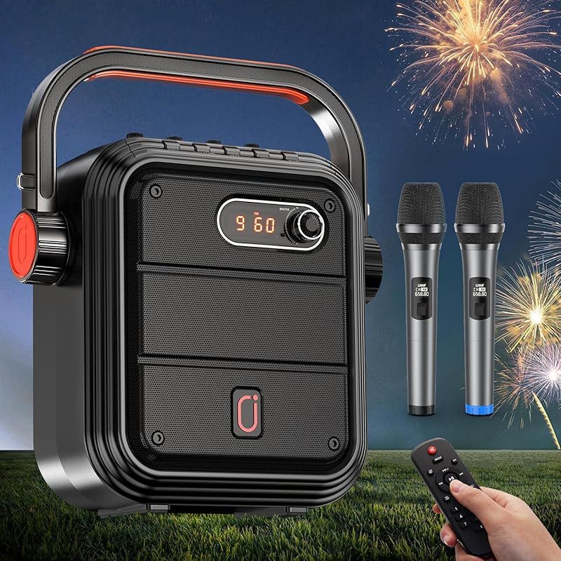 美品 JYX-66BT ポータブルスピーカー ワイヤレスマイク2本 拡声器 Amazon | JYX スピーカーセット 拡声器 ワイヤレスマイク2本