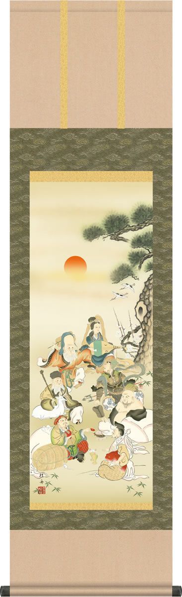 掛け軸 七福神掛軸-七福神/長江桂舟(尺三)和室 縁起の良いKZ1MD1