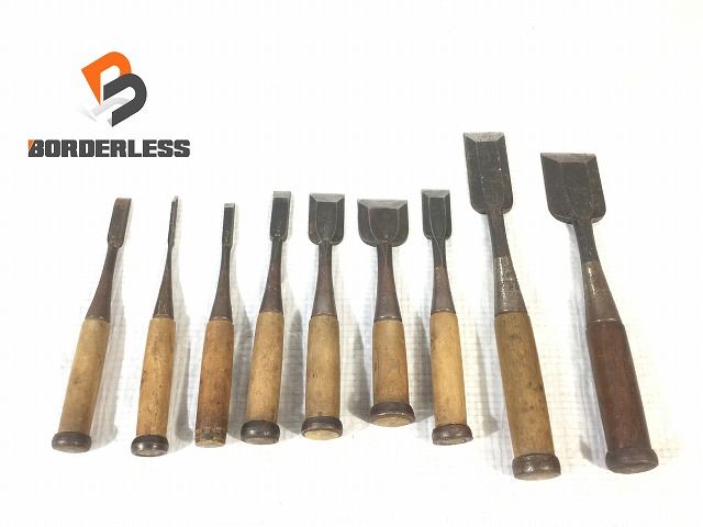 品 瓢箪 ひょうたん印 追い入れ鑿 9本セット 1分|3mm～1寸6分|48mm 追入れ鑿 叩き鑿 ノミ のみ 大工道具 木材加工