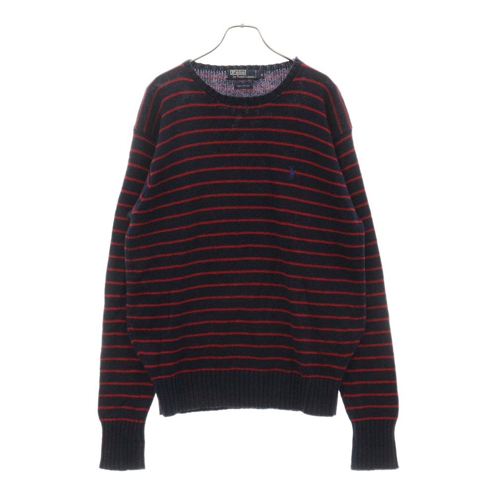 POLO RALPH LAUREN (ポロラルフローレン) 90S ボーダー クルーネック コットンニット セーター レッド/ネイビー