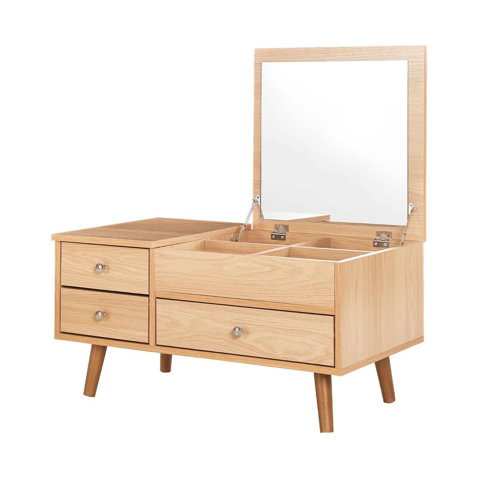 全品7％OFF ドレッサーテーブル テーブルドレッサー ローテーブル コンパクト 引き出し付き 棚付き ロータイプ 化粧台 オーク 大容量収納 多機能 組み立て簡単 テーブル 鏡 メイク ロードレッサー 機能的 一台二役 収納 木目調 木製 鏡台 ミラー 可