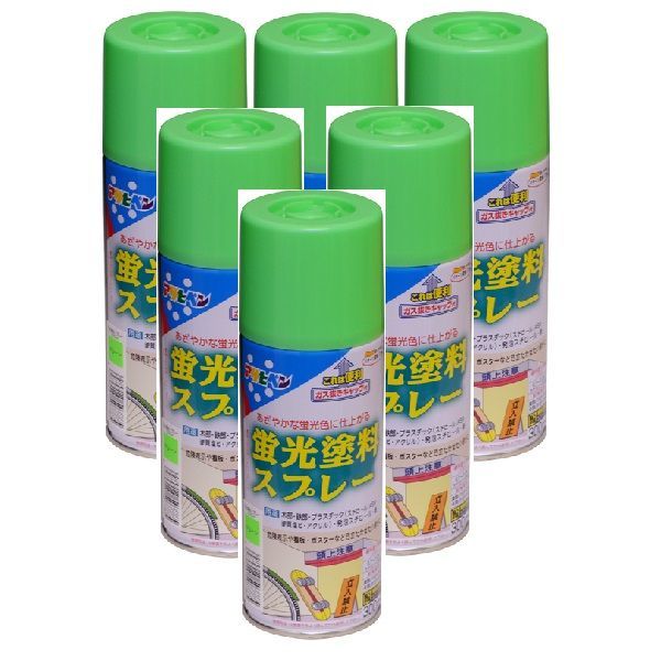 アサヒペン 蛍光塗料スプレー ３００ＭＬ グリーン 内箱入り６本セット
