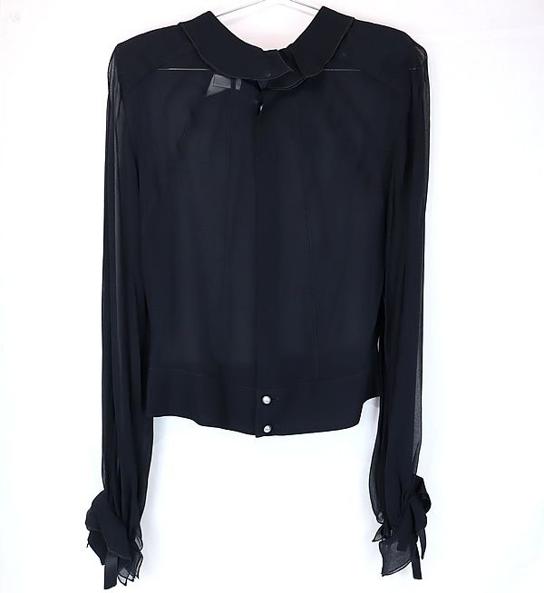 広尾店】シャネル CHANEL シースルーリボンブラウス 01P size40  