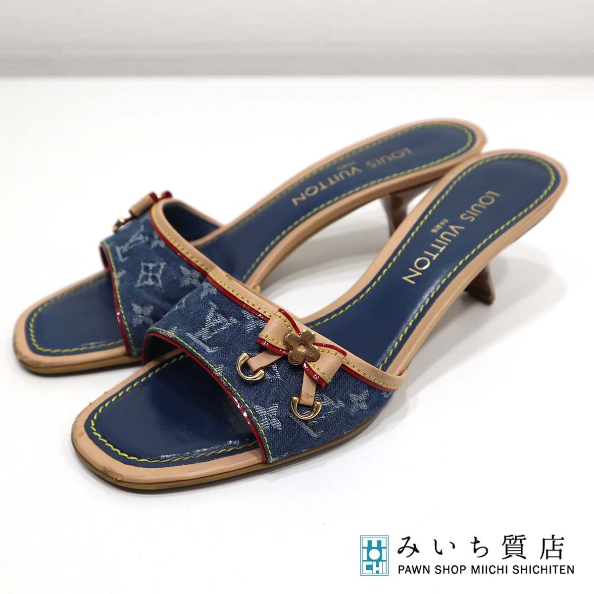 ルイヴィトン サンダル ミュール ヒールモノグラム デニム 25cm