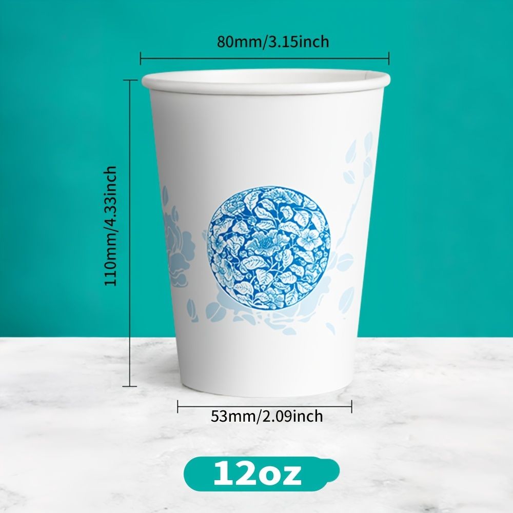 1000個の12ozの紙カップ 使い捨て 厚みのある コーヒーカップ 豆乳カップ オフィス用紙カップ レストラン カフェ 飲み物カップ 両面パター