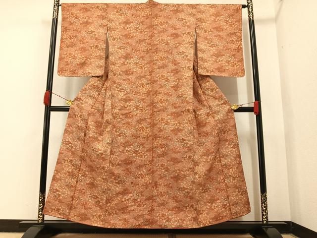 平和屋着物▽上質な紬 単衣 竹垣花唐草文 正絹 逸品 CAAV3168ut