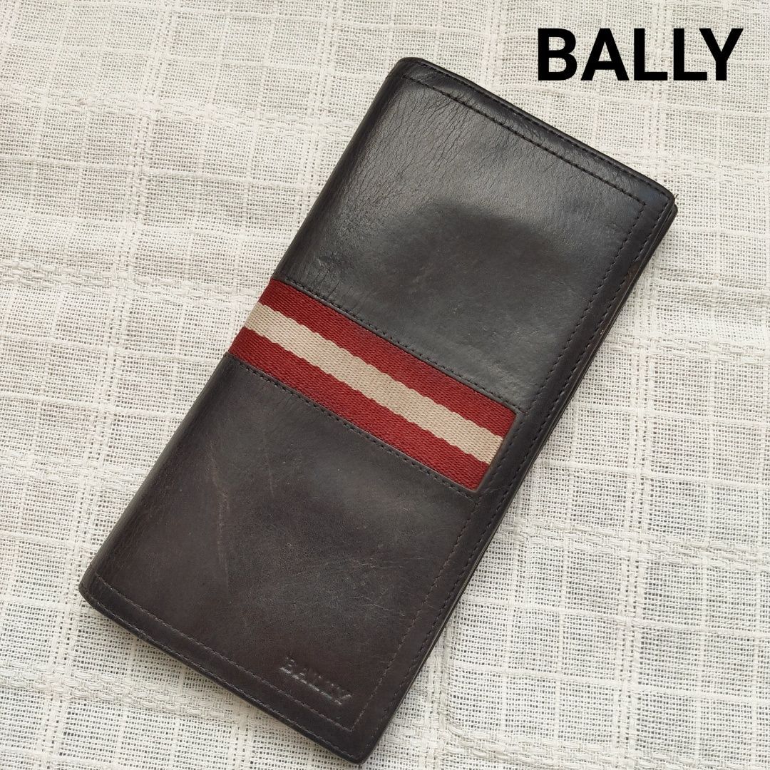 BALLY バリー 長財布 レザー ブラウン 赤白ライン ユニセックス - メルカリ
