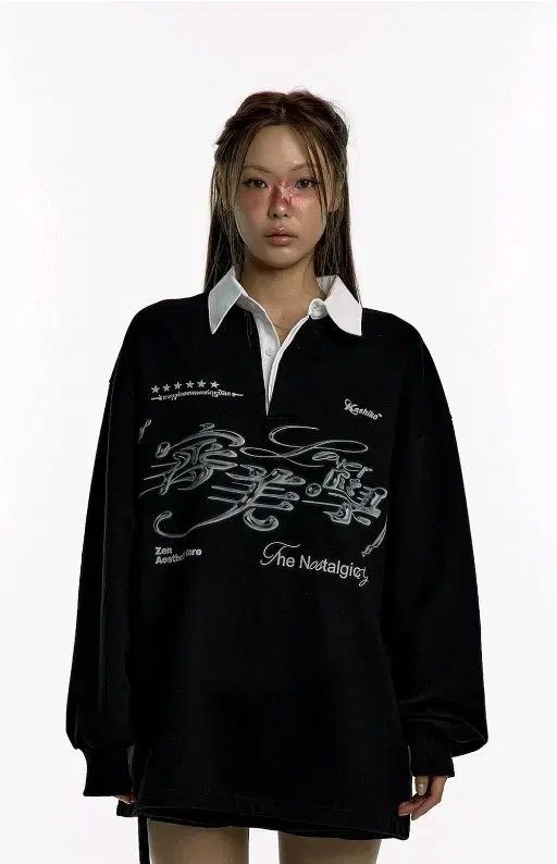 Kashiko カシコ 審美的 ラグビー シャツ 黒 kashiko