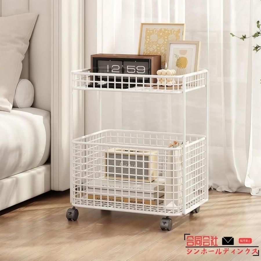一人暮らし 寝室 リビング 完成品 北欧風 ２段 デスク下 ソファ横 ベッド横 サイドテーブル 収納カート 収納ラack兼サイドテーブル キャス