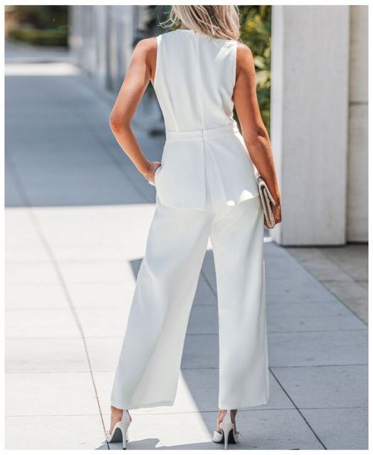 最高品質を待つ！ カップシー レディース ジャンプスーツ トップス Women s Elegant Sleeveless Jumpsuit White ラスト1個