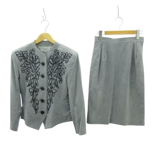 イヴサンローラン YVES SAINT LAURENT 刺しゅう フェイク スエード スカート セットアップ グレー M