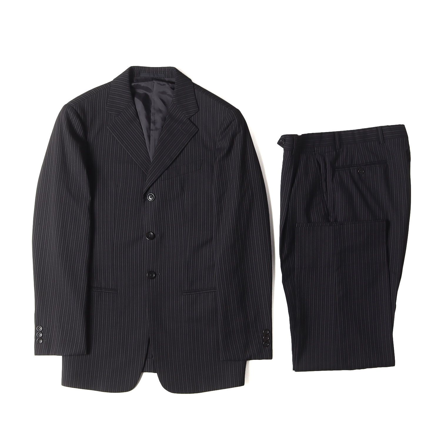 ARMANI COLLEZIONI アルマーニコレツォーニ ブラック 黒 サイズ 44|C | ストライプ テーラードジャケット | スラックスパンツ | スーツ セットアップ メンズ