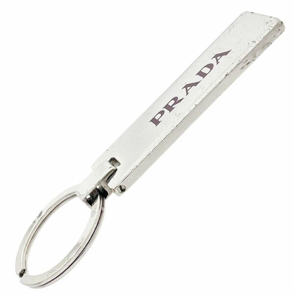 プラダ キーホルダー ロゴ キーリング メタル シルバー金具 えんじ系 1 AP 255 PRADA ロゴバー ロゴプレート キーフック チャーム キー 鍵 ブランド小物