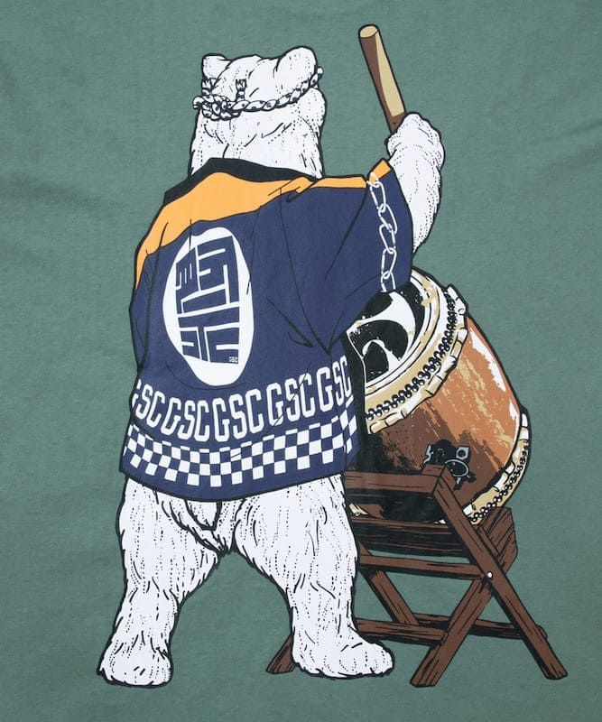 新品 メンズ ゴースローキャラバン go slow caravan 半袖 Tシャツ 半袖Tシャツ ティーシャツ 和太鼓 太鼓 法被 はっぴ 祭 クマ 熊 ユニセックス レディース 白 ホワイト グリーン ミント