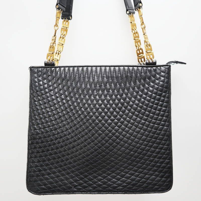 BALLY バリー キルティング レザ― Bロゴチェーン ショルダーバッグ トートバッグ ブラック S09-k084