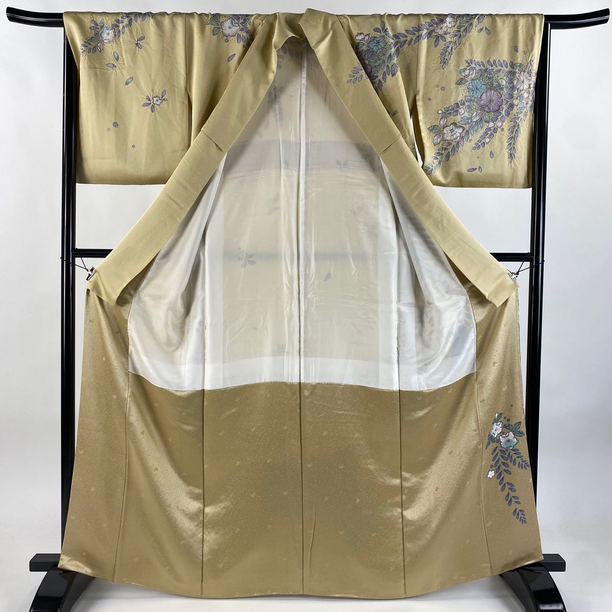 訪問着 身丈168cm 裄丈69.5cm L 袷 枝花 金彩 螺鈿 水色 正絹 名品