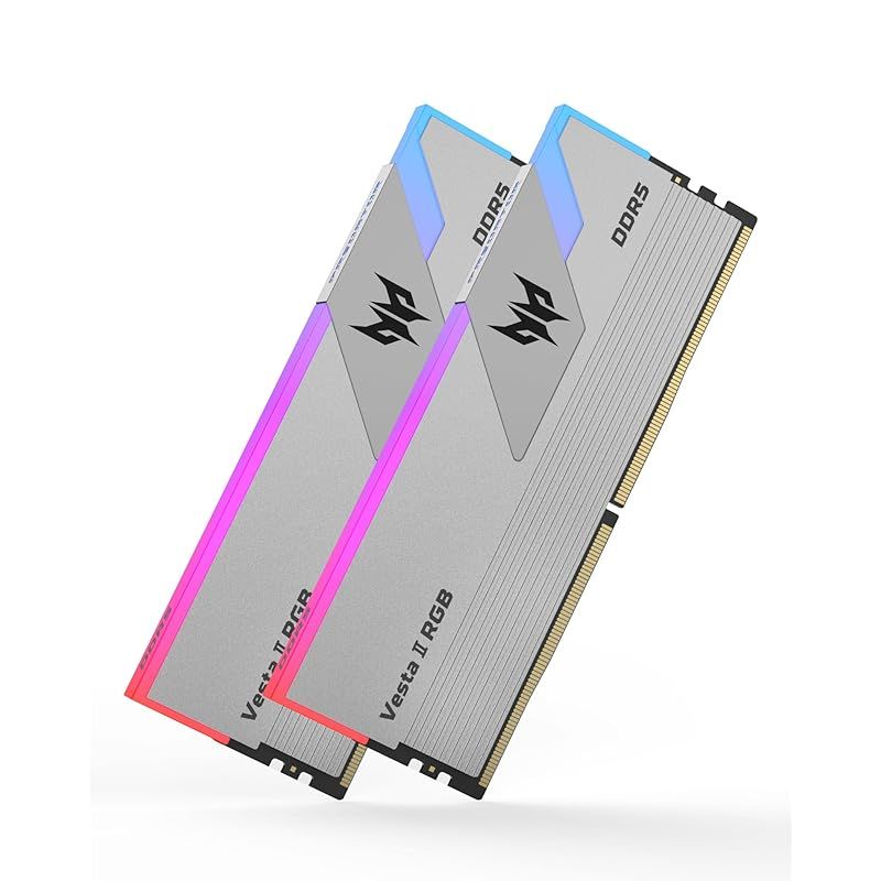 Acer Predator Vesta  DDR5 6000MHz デスクトップPC用メモリ 32GB（16GB×2枚） CL32 RGB(発光型) シリーズ (PC5-48000) Intel XPM 3.0 準拠 AMD EXPOメモリキット シルバー B