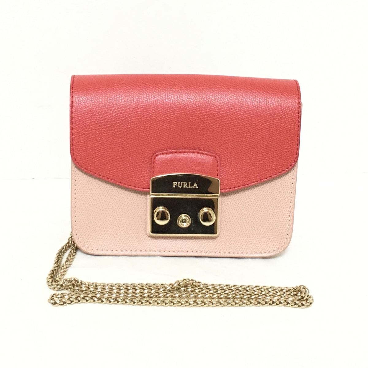 FURLA(フルラ) ショルダーバッグ メトロポリス レッド×ピンクベージュ チェーンショルダー/フラップ取り外し可 レザー - メルカリ