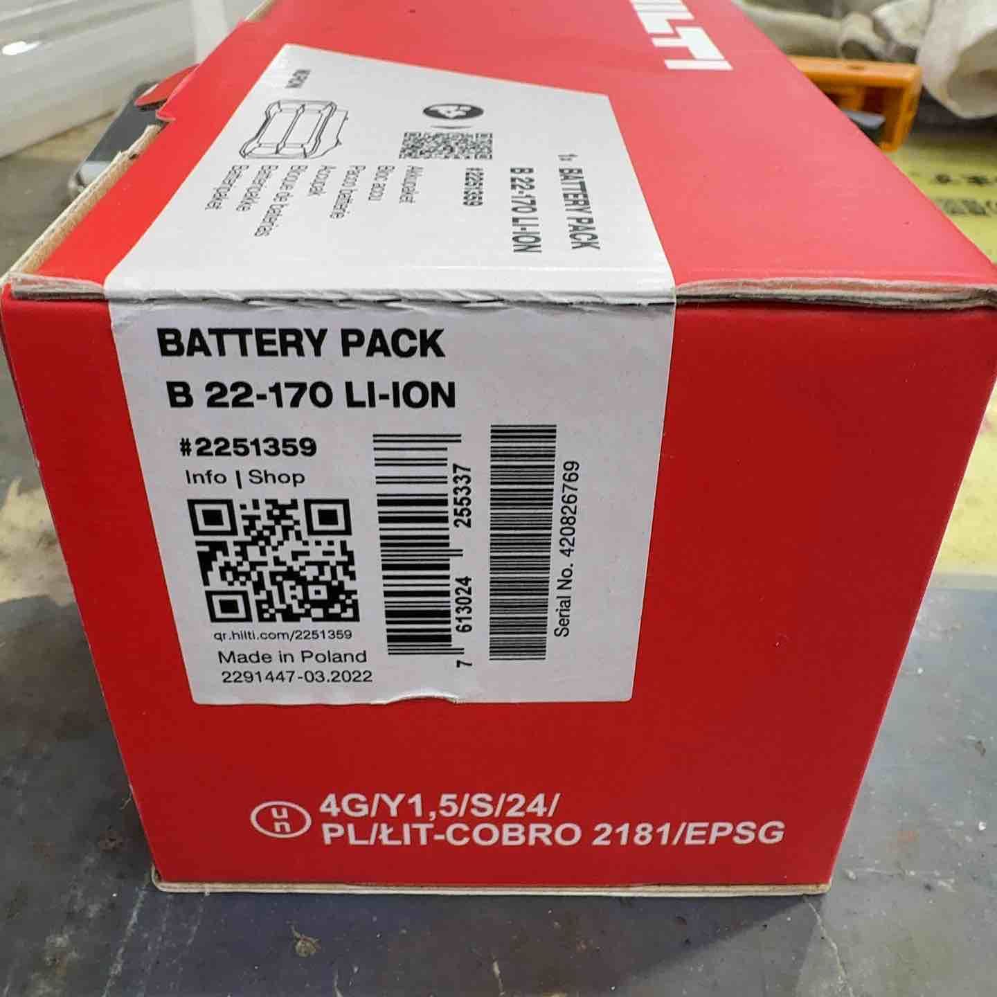 ヒルティ Hilti リチウムイオンバッテリー B22-170 Nuron ニューロン 22V 8.0Ah 町田店