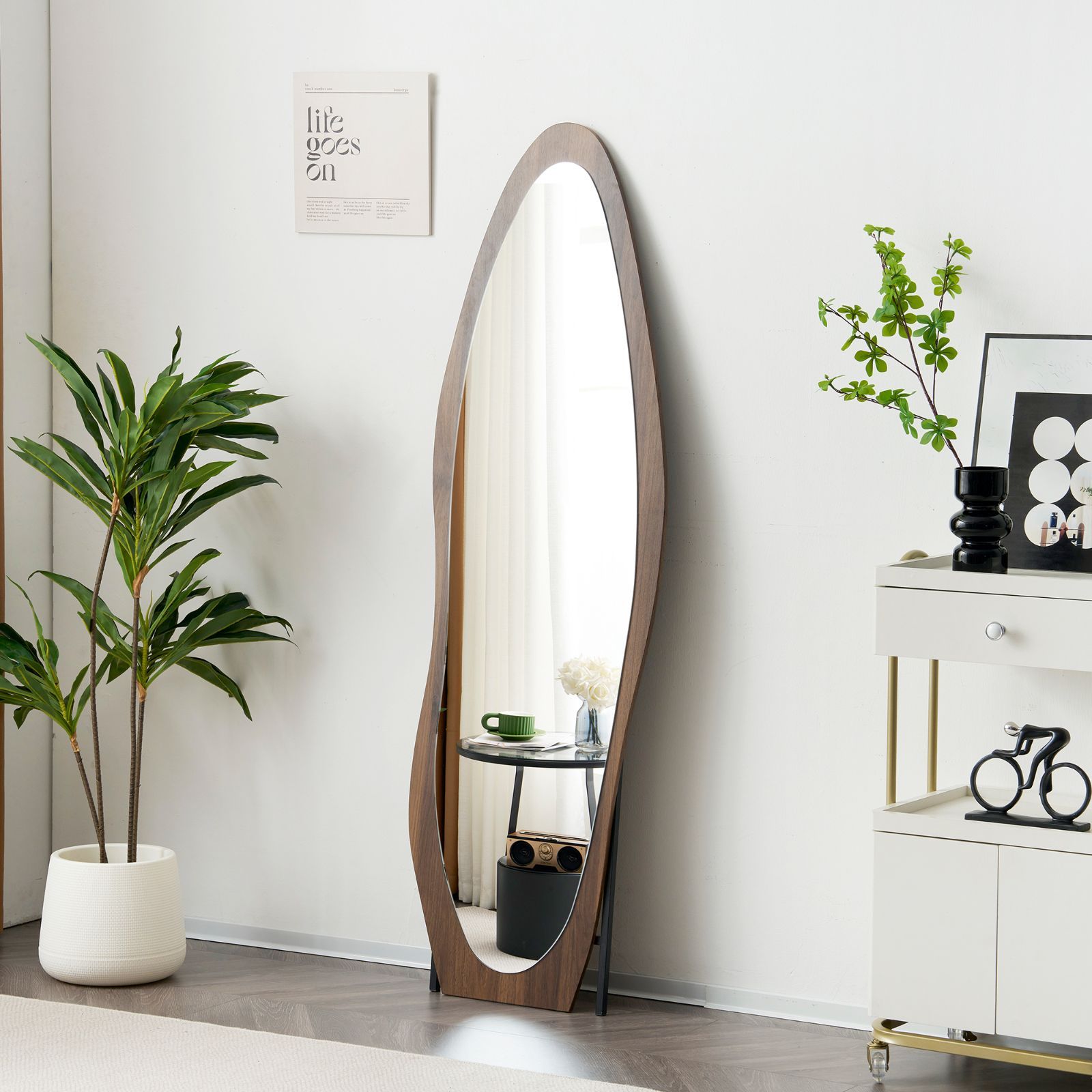 送料無料】天然木古材 180cm ビッグミラー 全身鏡 スタンド