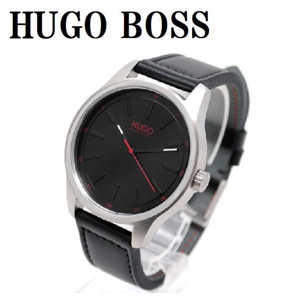 HUGO BOSS◇クォーツ腕時計/アナログ/レザー/ブラック BOSS HUGO 