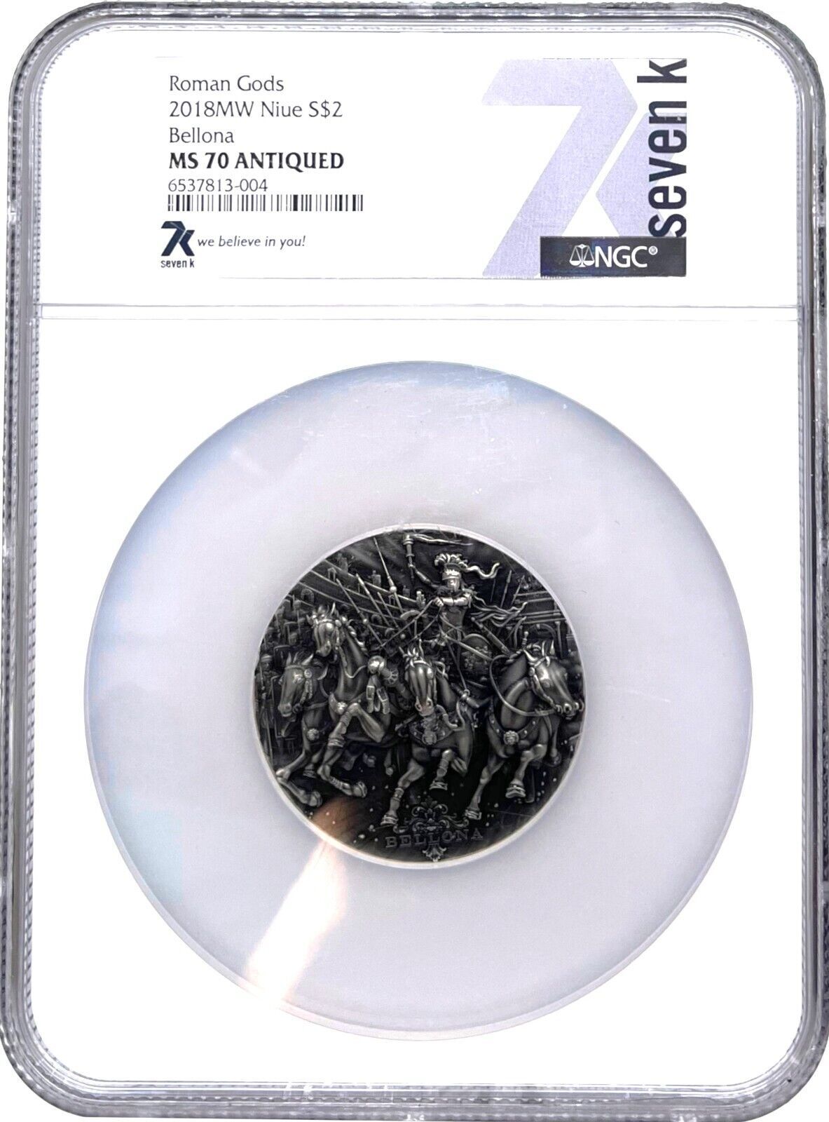Roman Gods 2018MW Niue $2 Beliona MS70 Antiqued NGC