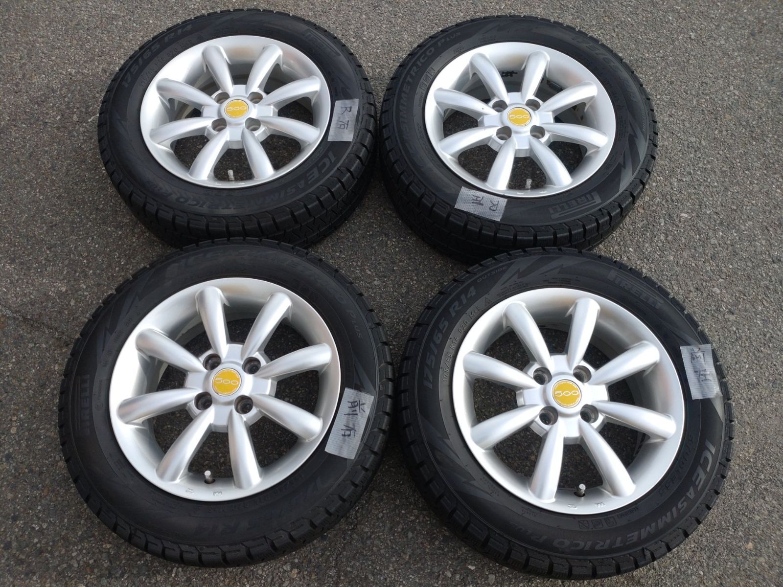 フィアット 500 タルガ AGA 14インチ 14×5.5J 42 PCD98-4H ハブ58 ＆ ピレリ ICEASIMMETRICO 175 65R14 4本セット