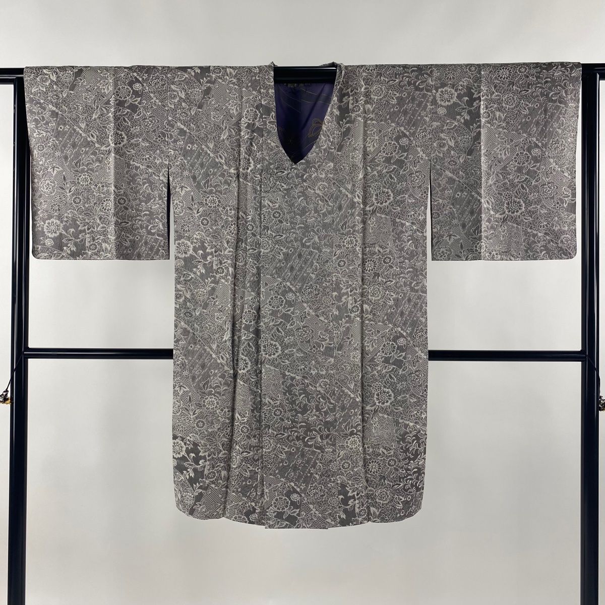 道行 身丈103cm 裄丈65cm M 和装コート 千代田衿 草花 花唐草 紋意匠  