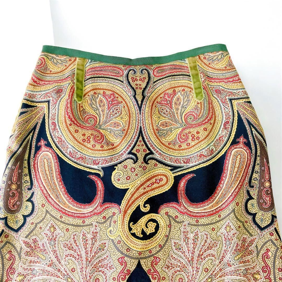 一点 ETROエトロ L〜XL 絹 ペイズリー柄スカート レディース 総柄 珍