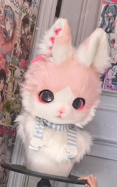 着ぐるみヘッド ウサギ耳 紫 兎面 全頭ヘッド ケモノ マスク