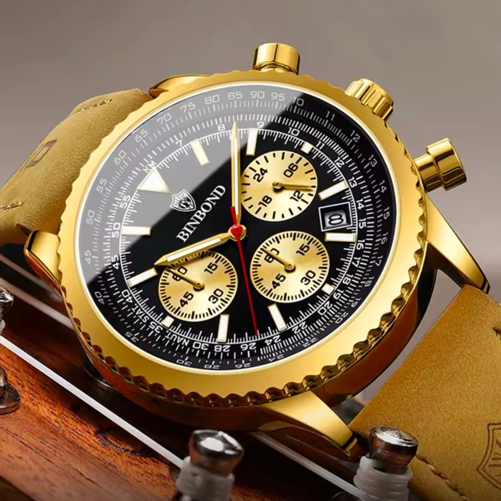 新品 BINBOND オマージュクロノグラフ ウォッチ レザーストラップ