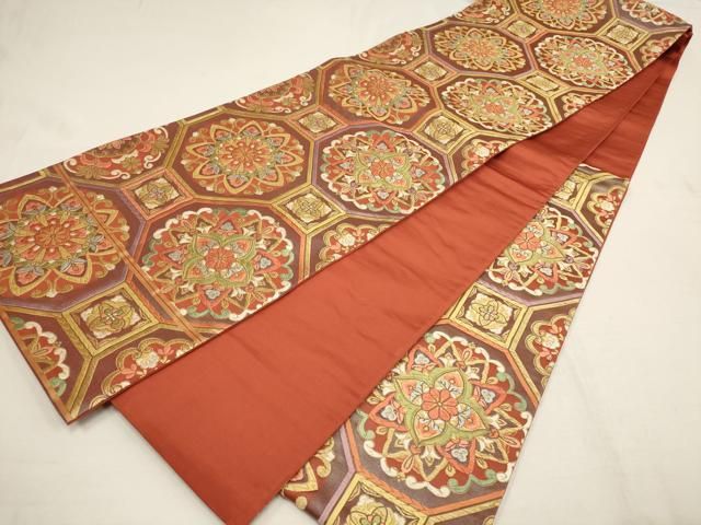 平和屋着物◎六通柄袋帯 唐織 牡丹 黒地 金銀糸 正絹 逸品 BAAU8630yc