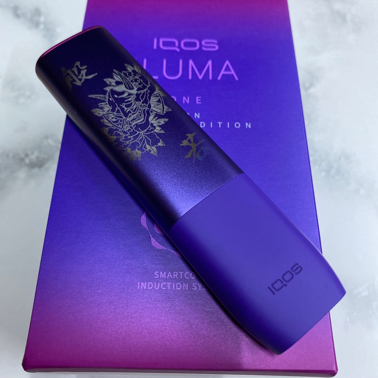 iQOS ILUMAONE イルマワン レーザー加工 般若 菊 和柄 和彫り 紫+