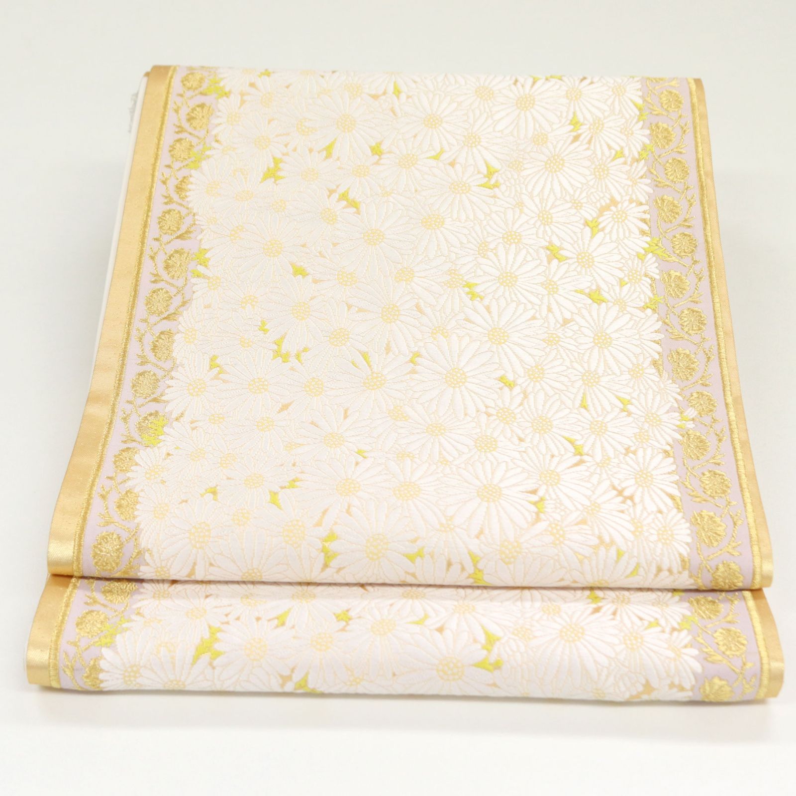 ofa2712 山口美術織物 唐織 袋帯 白色系 献上春菊文 お仕立て付き 2