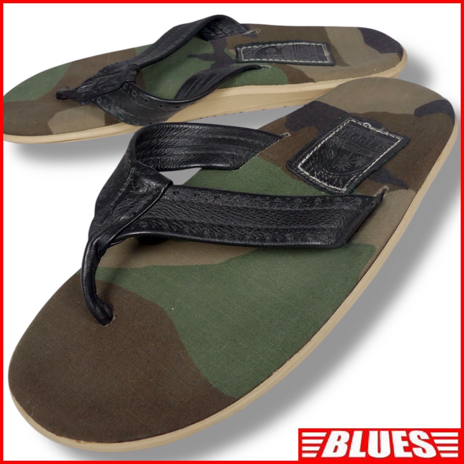 ISLAND SLIPPER アイランドスリッパ サンダル 26 迷彩柄 カモ柄 トングサンダル レザー メンズ US8 サンダルサイズ26cm一覧←SEULB屋着古← X7869